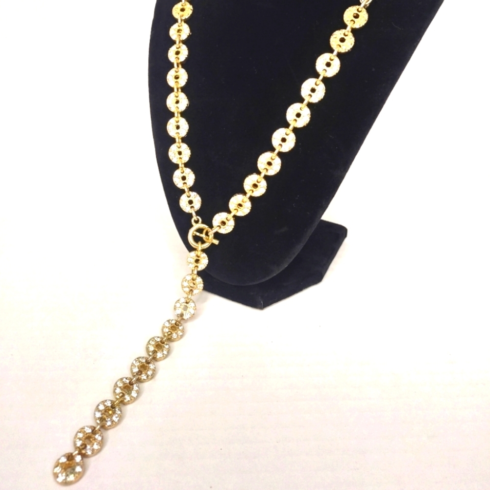 Gold tone link Lariat necklace
